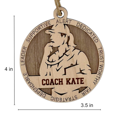Gift your coach the recognition they deserve with our Personalized Female Coach Ornament! Crafted for sports enthusiasts, this custom keepsake adds a personal touch to your tree. Celebrate the guidance and leadership of your favorite coach with this thoughtful ornament. Customize now for a winning touch in holiday decor – order your Personalized Female Coach Ornament today!