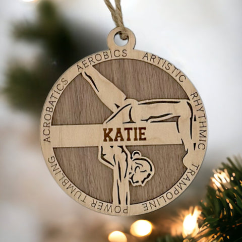 Sparkle and flip into the holiday season with our Personalized Female Gymnast Ornament! Crafted for gymnastics enthusiasts, this custom keepsake adds a personal touch to your tree. Celebrate the grace and strength of your gymnast with this spirited ornament. Customize now for a dazzling touch in holiday decor – order your Personalized Female Gymnast Ornament today!
