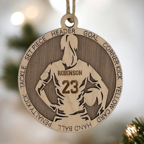 Score a goal for holiday joy with our Personalized Female Soccer Ornament! Tailor-made for soccer enthusiasts, this custom-crafted keepsake adds a personal touch to your tree. Celebrate the player in your life with this spirited ornament. Customize now for a winning goal in holiday decor – order your Personalized Female Soccer Ornament today!