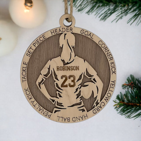 Score a goal for holiday joy with our Personalized Female Soccer Ornament! Tailor-made for soccer enthusiasts, this custom-crafted keepsake adds a personal touch to your tree. Celebrate the player in your life with this spirited ornament. Customize now for a winning goal in holiday decor – order your Personalized Female Soccer Ornament today!