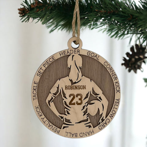 Score a goal for holiday joy with our Personalized Female Soccer Ornament! Tailor-made for soccer enthusiasts, this custom-crafted keepsake adds a personal touch to your tree. Celebrate the player in your life with this spirited ornament. Customize now for a winning goal in holiday decor – order your Personalized Female Soccer Ornament today!