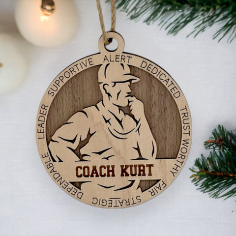 Show your coach some well-deserved appreciation with our Personalized Male Coach Ornament! Tailored for sports enthusiasts, this custom keepsake adds a personal touch to your tree. Celebrate the guidance and leadership of your favorite coach with this thoughtful ornament. Customize now for a winning touch in holiday decor – order your Personalized Male Coach Ornament today!