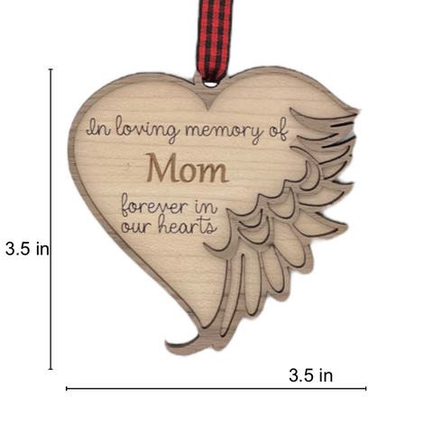 Personalized memorial ornament in loving memory of Mom. Thoughtfully crafted, this special keepsake beautifully honors her enduring love and legacy, offering a heartfelt remembrance during the holiday season.