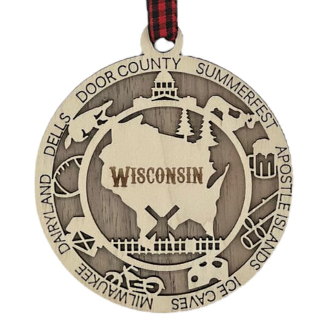 Enrich your holiday with the Wisconsin State Highlights Ornament. A timeless tribute to the Badger State's charm and beauty. Bring home a touch of Wisconsin's spirit this festive season.