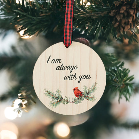 Beautiful red cardinal memorial ornament, symbolizing a loved one's presence. A poignant tribute adorned with a red bird, capturing the spirit and memory of a cherished individual, bringing comfort and warmth during the holiday season.