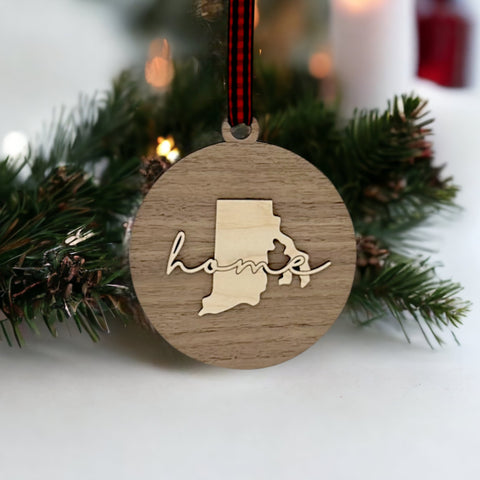 Rhode Island Home Cursive Ornament