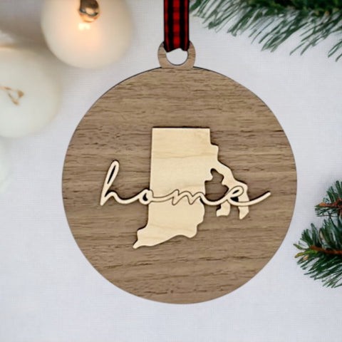 Rhode Island Home Cursive Ornament