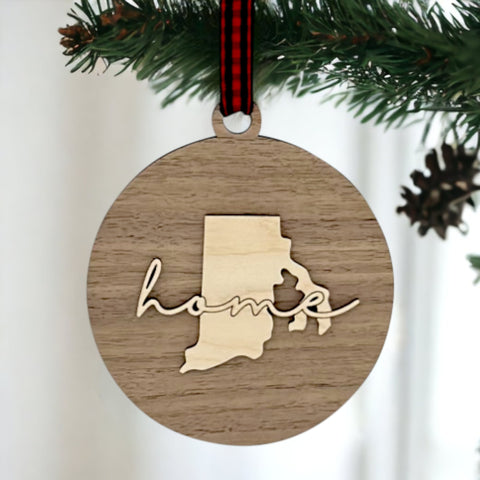 Rhode Island Home Cursive Ornament