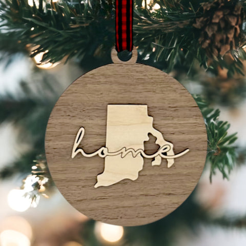 Rhode Island Home Cursive Ornament