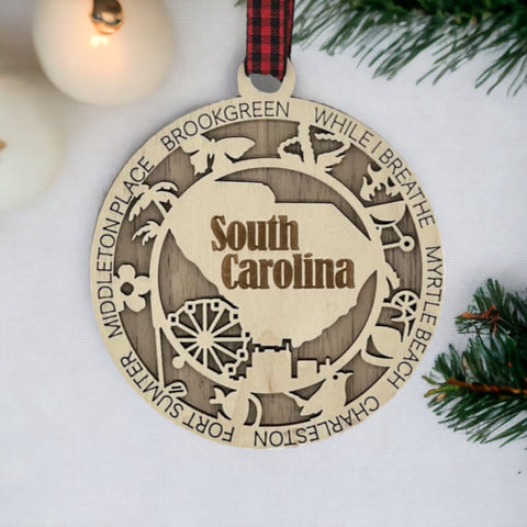 Palmetto State pride for your holiday! Introducing the South Carolina State Highlights Ornament—a charming tribute to the coast and culture. Elevate your decor with a touch of southern warmth.