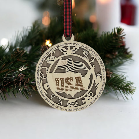 Deck the halls with a touch of the USA! Introducing the USA Highlights Ornament—a patriotic masterpiece celebrating the nation's iconic landmarks. Elevate your holiday decor with a dash of American pride.