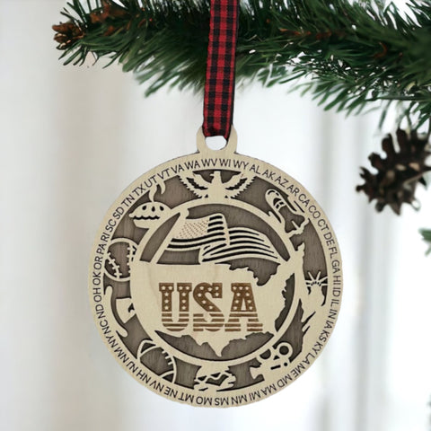 Deck the halls with a touch of the USA! Introducing the USA Highlights Ornament—a patriotic masterpiece celebrating the nation's iconic landmarks. Elevate your holiday decor with a dash of American pride.