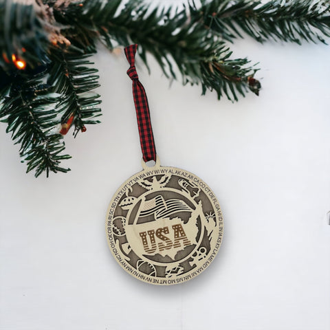 Deck the halls with a touch of the USA! Introducing the USA Highlights Ornament—a patriotic masterpiece celebrating the nation's iconic landmarks. Elevate your holiday decor with a dash of American pride.