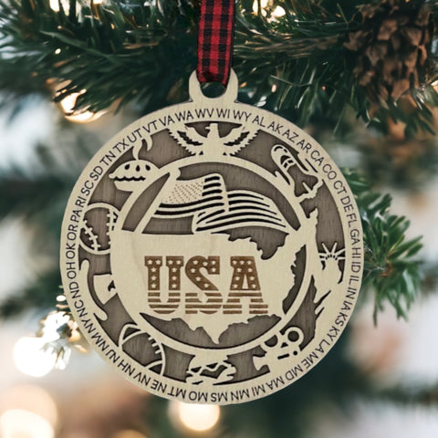 Deck the halls with a touch of the USA! Introducing the USA Highlights Ornament—a patriotic masterpiece celebrating the nation's iconic landmarks. Elevate your holiday decor with a dash of American pride.