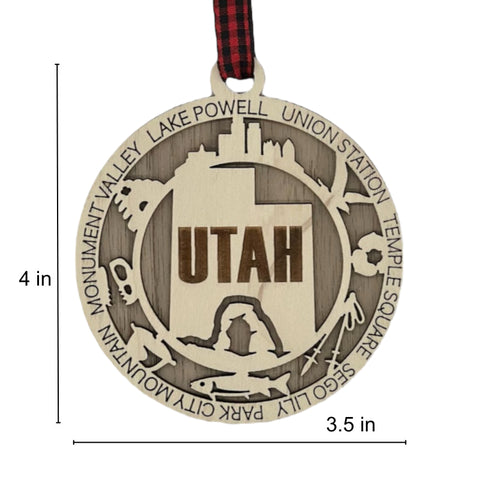 Elevate your holiday decor with the Utah State Highlights Ornament! A stunning tribute to the Beehive State's natural wonders and vibrant spirit. Bring home a piece of Utah's beauty this festive season.