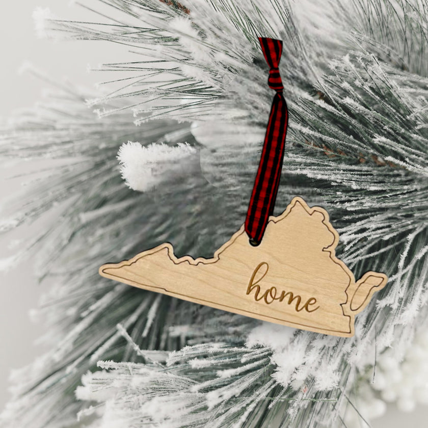 Virginia Home Script Ornament | Custom Wooden State Keepsake ...