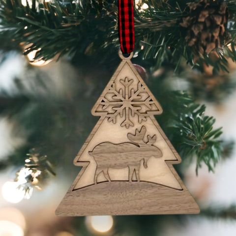 Winter Moose Wooden Ornament