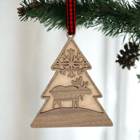 Winter Moose Wooden Ornament