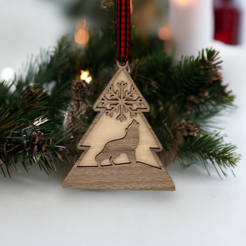 Winter Wolf Wooden Ornament