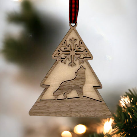 Winter Wolf Wooden Ornament