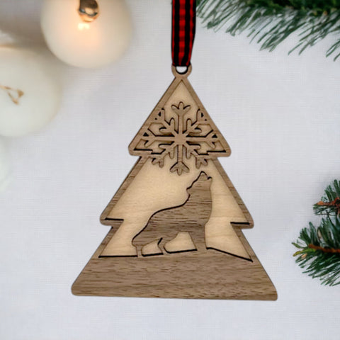 Winter Wolf Wooden Ornament