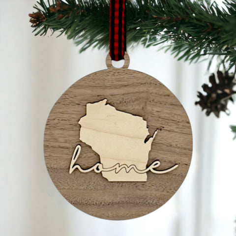 Wisconsin Home Cursive Ornament