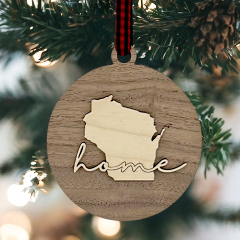 Wisconsin Home Cursive Ornament