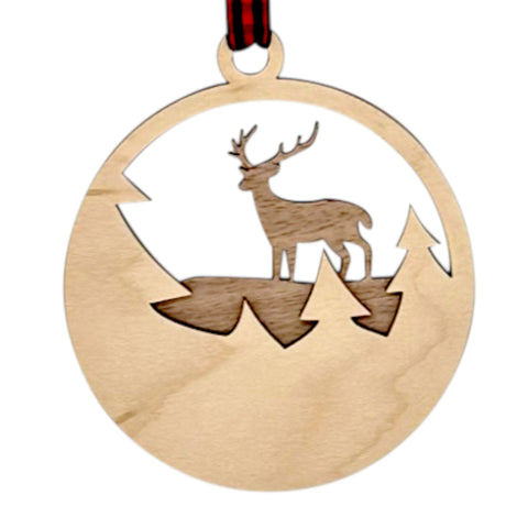 Wooden Mountain Deer Ornament