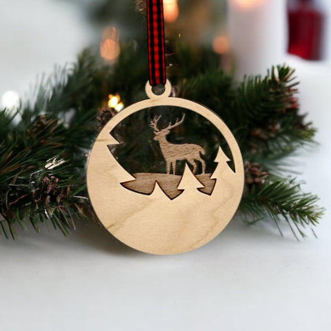 Wooden Mountain Deer Ornament