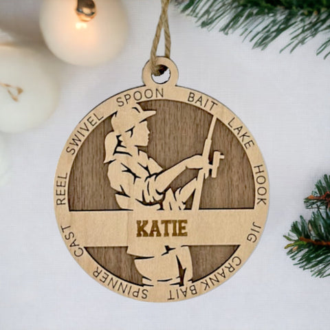 Tailored for fishing enthusiasts, this custom keepsake adds a personal touch to your tree. Celebrate the catch and passion of your angler with this spirited ornament. Customize now for a reel-y unique touch in holiday decor – order your Personalized Female Fishing Ornament today!