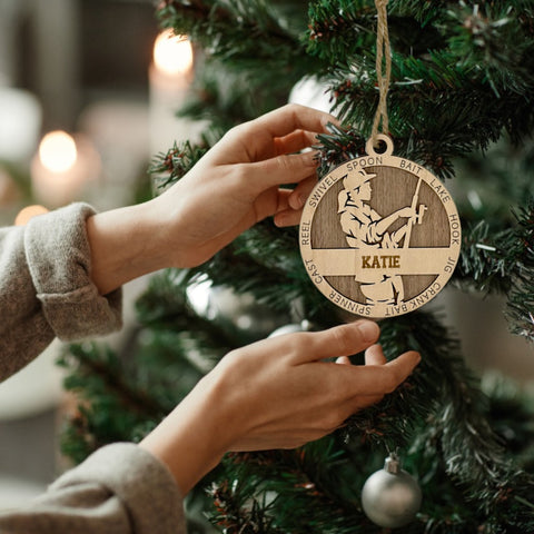 Tailored for fishing enthusiasts, this custom keepsake adds a personal touch to your tree. Celebrate the catch and passion of your angler with this spirited ornament. Customize now for a reel-y unique touch in holiday decor – order your Personalized Female Fishing Ornament today!